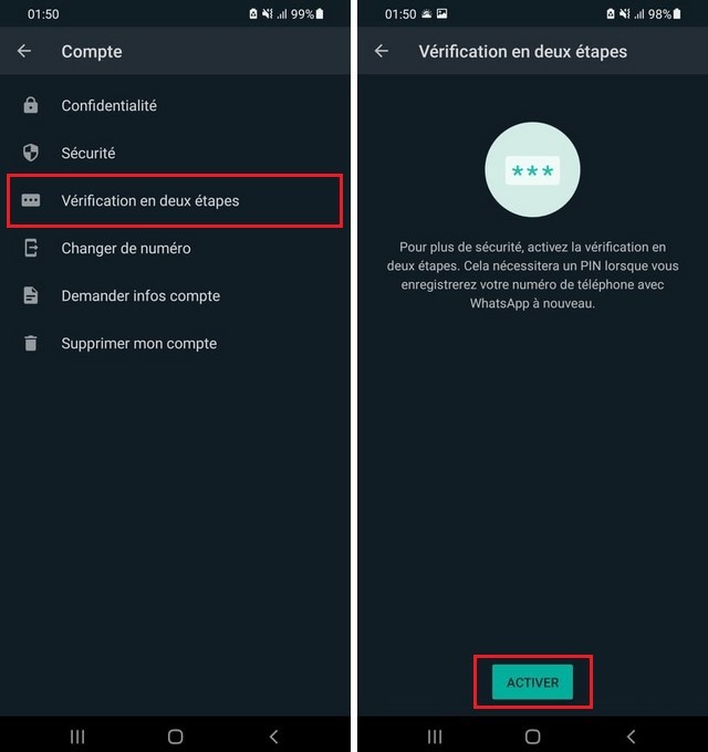 Comment vérifier en 2 étapes sur l’application WhatsApp?